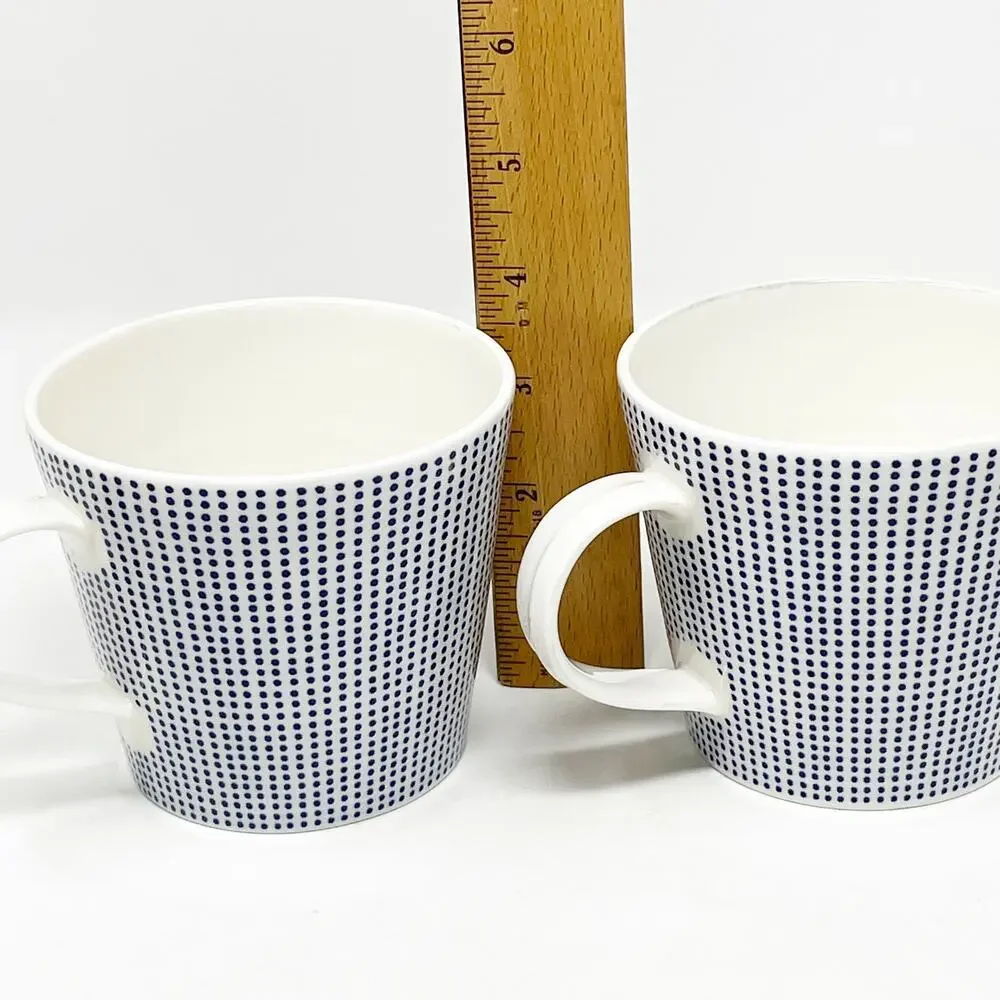 Royal Doulton Pacific White Blue Dot Ceramic Coffee Mugs Cups Pair Wide Rim GUC